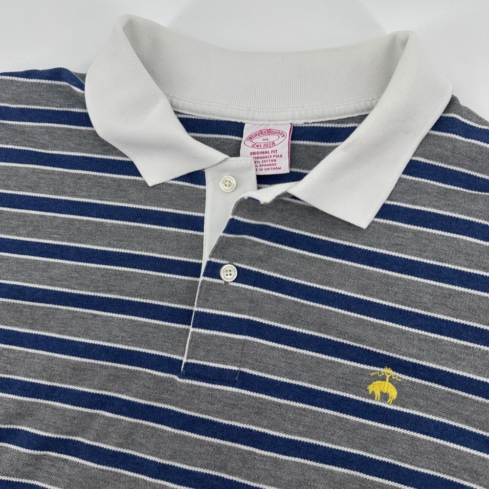 Brooks Brothers Performance Polo Mens XL Gray Blue Striped Original Fit Shirt